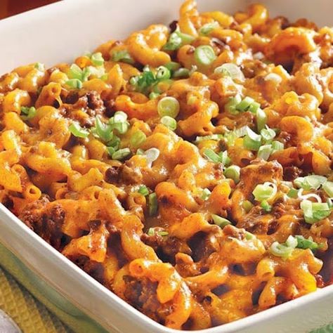 Try Macaroni Taco bake! You'll just need 1 lb. ground beef, 15-oz. can tomato sauce, 1-1/4 oz. pkg. taco seasoning mix, 3 c. elbow macaroni, cooked, 8-oz.... Taco Macaroni, Casserole Beef, Tempting Food, Pasta Casseroles, Fiesta Recipes, Baked Tacos Recipe, Macaroni Casserole, Canned Soup, Gooseberry Patch