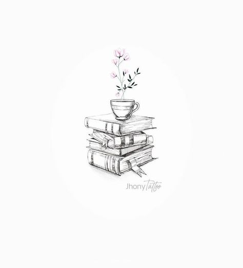 Blooming Book Tattoo, Book And Flower Tattoo Ideas, Minimal Book Tattoo Ideas, Fine Line Tattoo Book Lover, Delicate Book Tattoo, Book And Tea Tattoo, Book Lover Tattoo Ideas Small, Book And Plant Tattoo, Art Lover Tattoo