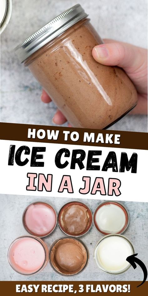 How to make ice cream in a mason jar - all you need are a few simple ingredients! #icecream #masonjar Ice Cream In A Jar, Ice Cream Mason Jars, Mason Jar Ice Cream Recipe, Mason Jar Ice Cream, Keto Ice Cream Recipes, Jar Ice Cream, Easy Homemade Ice Cream, Easy Ice Cream Recipe, Ice Cream Maker Recipes