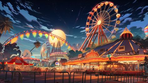 Amusement Park Background, Retro Carnival, Fairy Landscape, Carnival Lights, Props Concept, Kids Background, Fantasy Background, Aesthetic Desktop Wallpaper, Parking Design