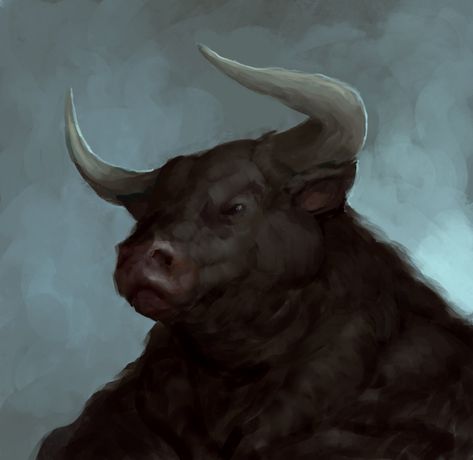 Minotaur Concept Art, Black Minotaur, Taran Fiddler, Bull Art, The Minotaur, Heroic Fantasy, Artist Sketches, A Bull, Black Bull