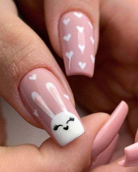 Simple Nail Designs Easter, Nail For Easter, Nail Art Easter Bunny, Rabbit Nail Art Design, Easter Nail Designs Bunny, Nails With Bunny Design, Easter Bunny Nails Design Spring, Nails With Bunnies, Easy Bunny Nail Art