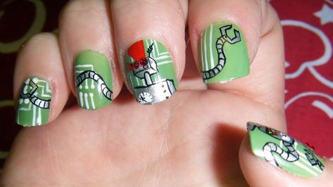 Photo courtesy of Flickr, borispumps Nail Art Funky, Funky Nail Art, Awesome Nails, Nail Polish Brands, Art Idea, Robot Design, Funky Nails, Pedicure Nails, Guilty Pleasures