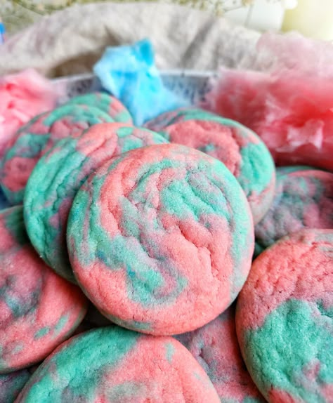 Cotton Candy Cookies Candy Cookies Recipes, Chewy Sugar Cookie, Best Cookie Recipe Ever, Cotton Candy Cookies, Lemon Sugar Cookies, Blue Cookies, Chewy Sugar Cookies, Blue Food Coloring, Sugar Cookie Frosting