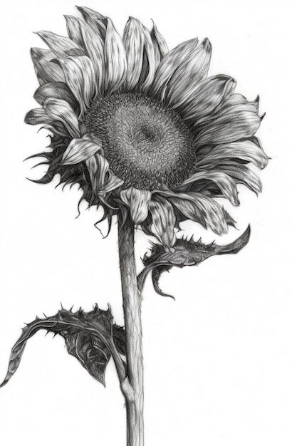 Sunflower Drawing Pencil, Flower Drawing Sunflower, Sunflower Pencil Drawing, Drawing Of A Sunflower, Drawing Sunflowers, Trees Art Drawing, Sunflower Drawings, Sunflower Sketch, Sunflower Black And White