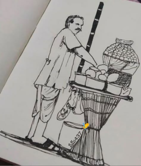 Indian Street Sketch, Indian Human Figure Sketches, Memory Drawing Sketches, Community Drawing, Men Character, Food Vendor, Composition Drawing, Human Sketch, Perspective Sketch