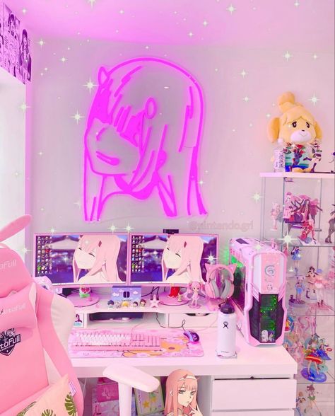 Weeb Room, Nintendo Grl, Kawaii Room Ideas, Kawaii Bedroom, Otaku Room, Gamer Room Decor, Video Game Room Design, Gaming Setups, Bedroom Setup