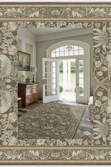 Step into Kelmscott Manor's garden with the Morris & Co. Strawberry Thief Indigo Rug. A direct translation of William Morris's recognizable block print textile, this rug depicts Morris's thrushes stealing fruit from his kitchen garden. This exclusive colorway layers warm taupe and ivory with neutral grey and beige for subtle sophistication. Water-resistant, stain-resistant, and machine-washable. Rug colors may vary slightly according to your device and the lighting in your space.. Ruggable rugs are perfect for living rooms, kitchen and outdoors. Our rugs are pet friendly, kid friendly and easy to machine wash. Washable Rug Cover & Pad | Morris & Co. Strawberry Thief Stone Gold Tufted Rug | Ruggable | 2'x3'. Ruggable Runner, Small Apartment Layout, Indigo Rug, Manor Garden, Block Printed Textiles, Ruggable Rug, Foyer Rug, Warm Taupe, Entryway Bathroom