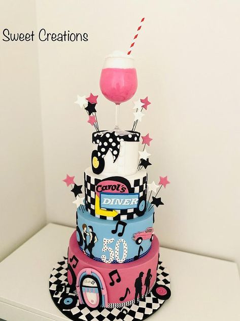 50s Themed Birthday Cake, Happy Birthday Games, Grease Party, 50s Theme, 50s Theme Parties, Rocket Cake, Music Cakes, Dinosaur Cupcakes, 1950s Party