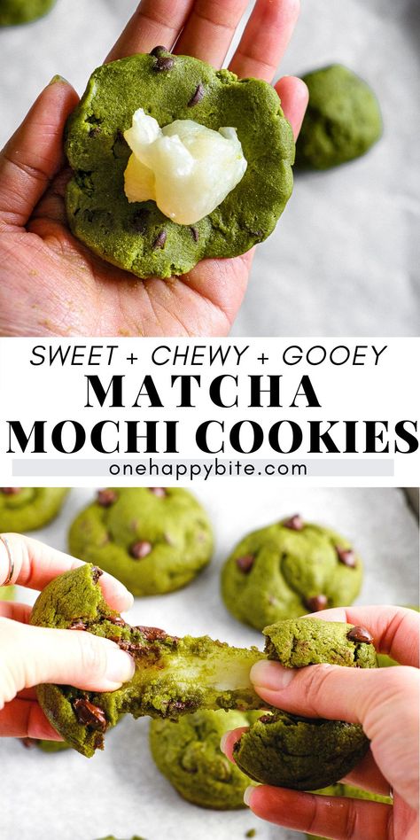 Mochi Chocolate Chip Cookies, Mochi Cookie Recipe, Mochi Muffin, Matcha Chocolate Chip Cookies, Matcha Ideas, Mochi Chocolate, Matcha Cookies Recipe, Soft Chocolate Chip Cookie, Mochi Recipes