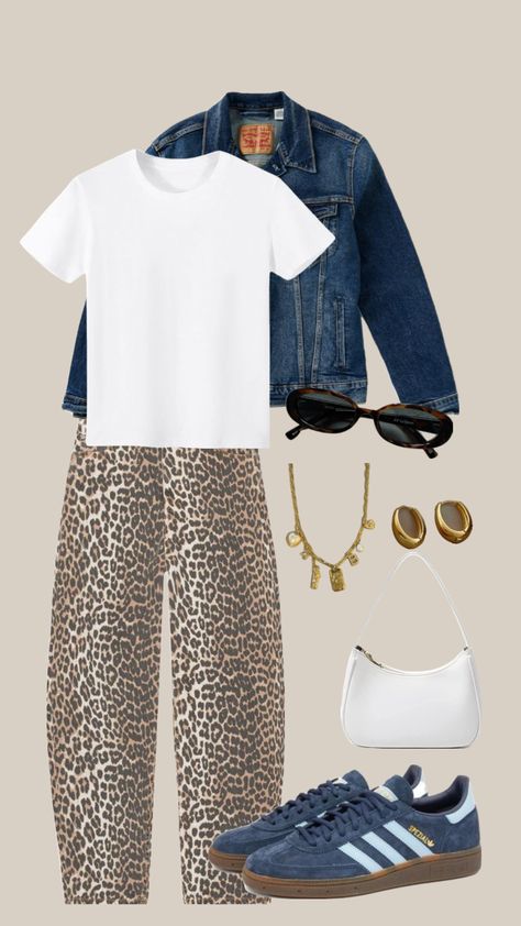 #outfit #leopard #denim Lepord Jeans Outfits, Leopard Tank Top Outfit, Leopard Denim Outfit, Denim And Leopard Outfit, Leapord Jeans Outfits, Outfit With Leopard Pants, Leopard Barrel Jeans Outfit, Style Leopard Pants, Leopard Print Outfits 2024