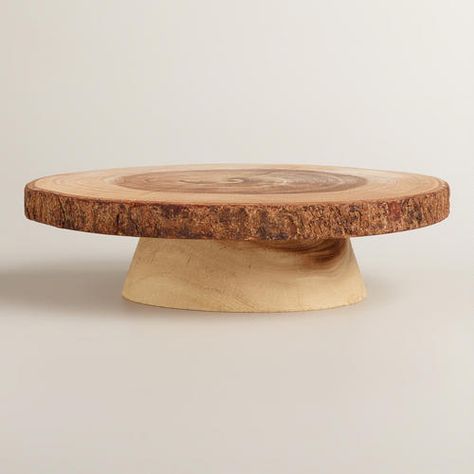 Wood Bark Pedestal Stand at Cost Plus World Market >> #WorldMarket Thanksgiving Entertaining #Holiday Cabin Chic, Wood Bark, Classic Wedding Cake, Pedestal Stand, Wedding Cake Stands, Cost Plus World Market, Tabletop Accessories, Affordable Home Decor, Wood Slices