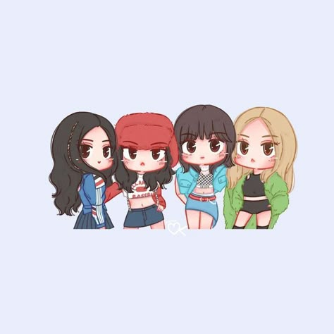 Avatar Blackpink, Kpop Chibi Blackpink, Rosé Chibi, Card Blackpink, Blackpink Chibi, Rosé Cartoon, Pink Illustration, Pink Drawing, Black Pink Background