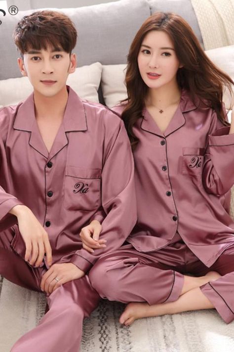 Luxury Pajama suit Satin Silk Pajamas Sets Couple Sleepwear Family Pijama Lover Night Suit Men & Women Casual Home Clothing Couple Sleepwear, Pijama Satin, Pijamas Women, Men Loungewear, Luxury Pajamas, Couple Pajamas, Pajama Suit, Denim Shirt Men, Home Clothing