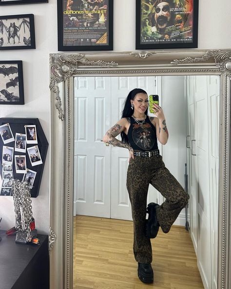 Hopped on the leopard print tend 🐆 ALSO this has to be my new fav @whileshesleeps song it absolutely slaps !!!!!!!!!!! Can’t wait to see them at @downloadfest again this year 🖤🫶🏻 Outfit deets: Top @marywyatt Jeans @aelfricedenofficial Necklaces @bonexsmith Alt Jeans Outfit, Leopard Print Jeans Outfit, Leopard Print Top Outfit, Print Jeans Outfit, Leopard Jeans Outfit, Leopard Print Outfit, Waistcoat Outfit, Collage Moodboard, Leopard Print Outfits