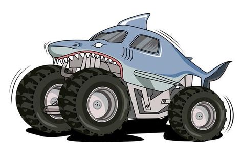 Premium Vector | Monster truck cartoon vehicle or car and extreme show transport illustration Shark Monster Truck, Shark Monster, Monster Truck Art, Cartoons Animals, Monster Truck Cars, Big Monster Trucks, Transport Illustration, Monster Jam Birthday, Monster Truck Coloring Pages