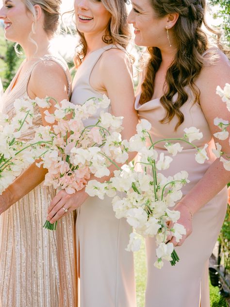 Sara and Scott — Siren Floral Co. Sweet Pea Bridesmaid Bouquet, Neutral Blush Wedding, Siren Floral Co, Sweet Pea Bouquet, Small Bridal Bouquets, Unique Bridal Bouquets, Modern Wedding Bouquets, Floral Bouquets Wedding, Bridal Bouquet Summer