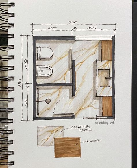 Markers Drawing Architecture, Interior Sketching, Bathroom Layout Plans, Interior Design Sketchbook, Rendering Interior, Bathroom Plan, Interior Design Student, Architecture Drawing Plan, Interior Design Renderings