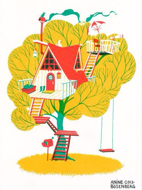 Houses Illustration, House Illustration, Tree Illustration, Art And Illustration, Childrens Illustrations, Children's Book Illustration, Book Illustration, Children Illustration, Cute Illustration