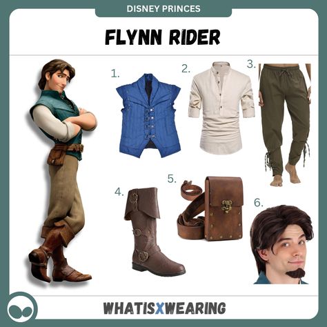 Dress like Flynn Rider from Disney's beloved Entangled movie with this hugely popular costume idea for men! Flynn Costume, Disney Prince Costume, Flynn Rider Costume, Tangled Costume, Traditional Fairy Tales, Waistcoat Designs, Pirate Boots, Prince Costume, Video Game Collection