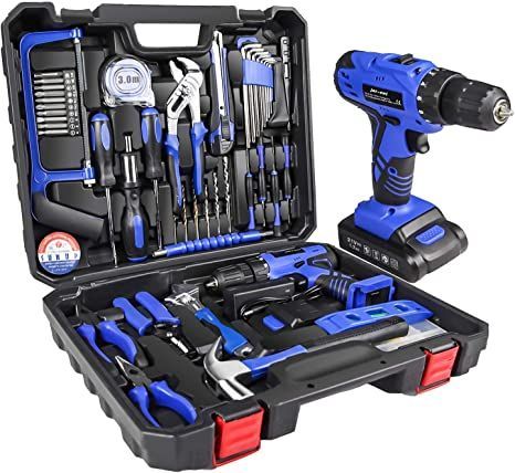 jar-owl 21V Tool Set with Drill, 350 in-lb Torque, 0-1350RMP Variable Speed, 10MM 3/8'' Keyless Chuck, 18+1 Clutch, 1.3Ah Li-Ion Battery & Charger for Home Tool Kit Round Pouch, Cordless Hammer Drill, Hand Tool Kit, Hand Tool Set, Kit Design, Drill Set, Amazon Basics, Cordless Tools, Household Tools