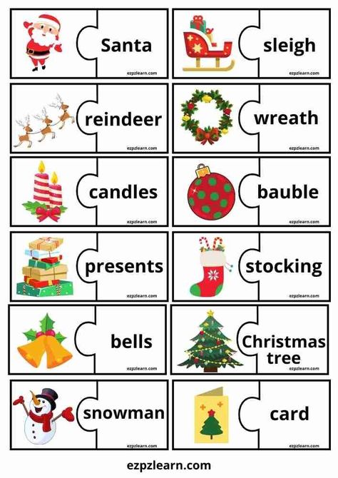 English Vocabulary Games, English Language Learning Activities, Teach English To Kids, Free Printable Puzzles, Christmas Lesson, Printable Puzzles For Kids, English Christmas, Christmas Teaching, English Activities For Kids