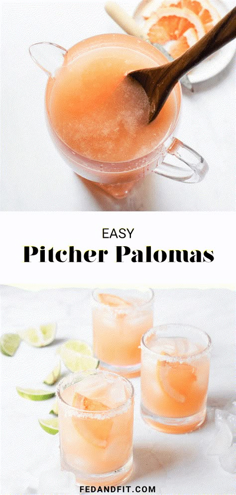 These easy pitcher palomas are a refreshing and fizzy margarita alternative that are perfect for any party or summer gathering! Easy Flavored Margarita Recipes, Paloma Punch Recipe, Taco Night Drinks, Summer Bbq Drinks Alcoholic, Pitcher Paloma Recipe, Paloma Pitcher Recipe, Easy Drinks For Party, Paloma Cocktail Tequila Pitcher, Paloma Recipe Pitcher