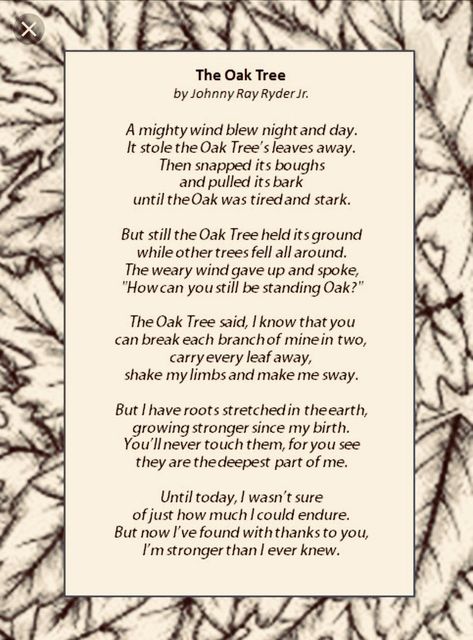 The Mighty Oak Tree Poem, The Oak Tree Poem, Woodland Quotes, Tree Poems, Oak Tree Poem, Poems About Growing Up, Encouraging Poems, Poetry Tea, Tree Poem