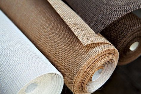 Paper-backed rolls of Hemp Burlap Wall Covering | Three colors | $43 per yard from Twenty2 Burlap Wall Covering, T3 Vw, Fabric Covered Walls, Burlap Wall, Rustic Walls, Interior Projects, New Wall, Wall Covering, Home Renovation