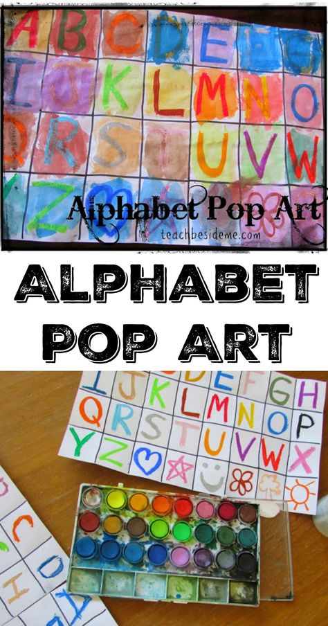 alphabet pop art- teach beside me Fun Alphabet, Music Pop Art, Pop Art For Kids, Home Art Studio, Preschool Art Projects, Kids Art Studio, Kindergarten Art Projects, Abc Activities, August 1st