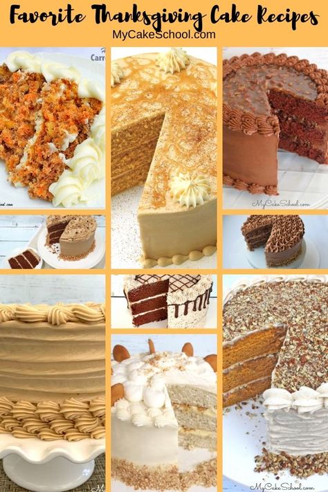 Sharing a collection of our FAVORITE Thanksgiving cake recipes! These moist and flavorful cakes are sure to please! Thanksgiving Cake Recipes, Cake Recipes For Thanksgiving, Caramel Apple Spice Cake, Homemade Cake Recipes Chocolate, Thanksgiving Cake, Learn Cake Decorating, Fall Cake Recipes, Thanksgiving Desserts Table, Thanksgiving Cakes