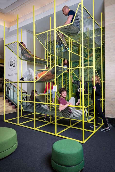 BuzziJungle Creative Office Space, Youth Center, Cool Office, Office Workspace, Indoor Play, Scaffolding, Coworking Space, The Design Files, Office Inspiration