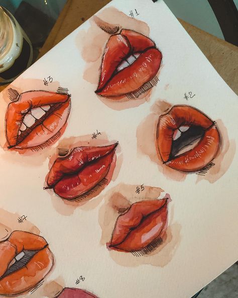 Watercolour Lips, Lips Watercolor, Watercolor Art Face, Gcse Art Sketchbook, Color Drawing Art, Beauty Art Drawings, Digital Portrait Art, Abstract Art Painting Diy, Small Canvas Art