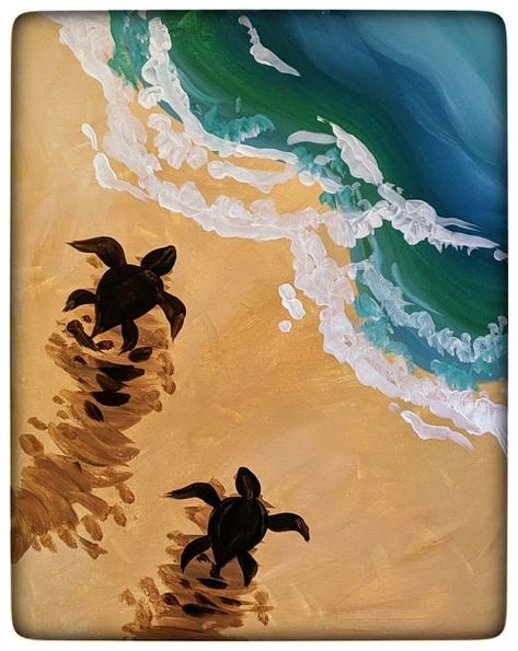 Beach Painting With Turtles, Cute Turtle Painting, Sea Creature Painting, Ocean Drawing, Sea Creatures Art, Tears Art, Sea Turtle Art, Wall Painting Decor, Summer Painting