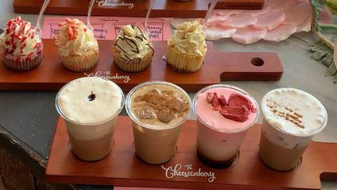 This Cincinnati dessert shop serving up iced latte, mini cheesecake flights Cheesecake Flight, Dessert Flights, Home Made Cheesecake, Cheesecake Pops, Ice Latte, Almond Toffee, Toffee Nut, Banana Nutella, Dessert Shop