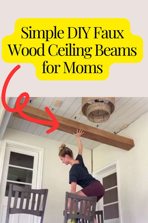 Create a stunning rustic look in your home with easy DIY faux wood ceiling beams!  Transform your ceiling with this simple step-by-step guide. #DIYMom #HomeDecorInspo #FauxWoodBeams #BudgetFriendlyDIY #RusticCharm #MomProjects #HomeMakeover #CeilingDesign #EasyHomeImprovements #WeekendProjects #DIYHome #InteriorInspiration #WoodBeamLook #HomeDIY #HandmadeHome #MomLifeDIY #InteriorDesignGoals #DIYDecor #RusticHomeDecor #FarmhouseStyle #CraftyMoms #HomemakingTips #SimpleDIY #HomeImprovementIdeas Easy Faux Wood Beams, How To Make Fake Beams Ceilings, Small Beams Ceiling, Fake Beams On Ceiling Diy, Faux Ceiling Beams Diy Master Bedrooms, Diy Faux Ceiling Beams, How To Make Faux Beams, Fake Wooden Beams Ceiling, Foam Beams Ceilings