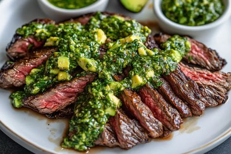 Introduction Skirt Steak with Avocado Chimichurri is a flavorful and vibrant dish that pairs the rich, juicy skirt steak with a fresh and creamy avocado chimichurri sauce. The chimichurri sauce, ... Learn more Chimichuri Recipe, Cheesecake Chimichangas Recipe, Avocado Chimichurri, Ny Steak, Chimichurri Recipe, Flat Iron Steak, Beet Recipes, Chimichurri Sauce, Fresh Salsa