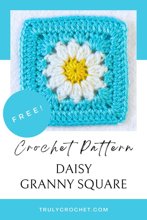 Daisy Granny Square - Free Crochet Pattern Crochet Granny Square Motif Patterns, Crochet Daisy Square Free Pattern, Daisy Cottage Designs Crochet, Simple Flower Granny Square, Mini Flower Granny Square, Daisy Granny Square Crochet Pattern, Flower Granny Squares Free Patterns, 4 Inch Granny Square Free Pattern, Spring Granny Square Crochet