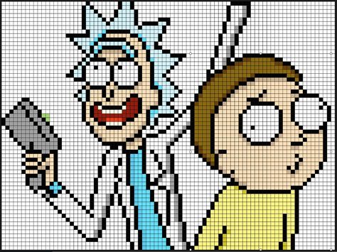 Rick and Morty perler bead pattern by Kyle McCoy Cross Stitch Rick And Morty, Rick And Morty Cross Stitch Patterns, Cross Stitch Template, Rick And Morty Pattern, Pixel Art Pikachu, Pixel Art Harry Potter, Pixel Art Dragon, Pixel Art Logo, Pixel Art Mario