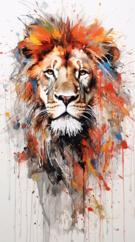 Beautiful Lion painted with watercolors. stock photography Lion Art Drawing, Lion Portrait Painting, Lion Painting Watercolor, Lion Watercolor Painting, Lion Watercolor Painting Simple, Abstract Lion Painting, Watercolour Lion Watercolor Painting, Colorful Lion Painting, Lion Watercolor