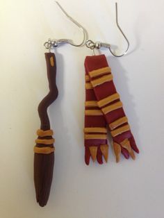 Handmade Harry Potter Polymer Clay Firebolt by PaperLotusGallery, Harry Potter Polymer Clay, Handmade Harry Potter, Harry Potter Earrings, Potters Clay, Anniversaire Harry Potter, Polymer Clay Jewelry Diy, Polymer Crafts, Polymer Clay Miniatures, Earrings Diy