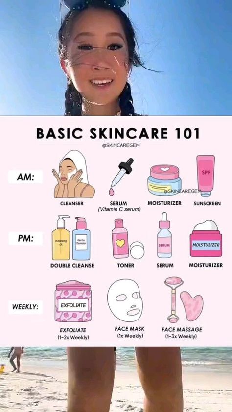 Basic Skincare 101 Daily Skin Care Routine For Oily Skin, Steps For Skincare Routine, The Best Skincare Routine, Cheap Skin Care Products For Acne, Skin Care For 14-15, Simple Skincare Routine For Beginners, Skincare For Teenagers, How To Exfoliate Face, Order Of Skin Care Products