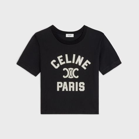 CELINE PARIS BOXY T-SHIRT IN COTTON JERSEY - BLACK / WHITE | CELINE Celine Clothes, Celine Shirt, Crombie Coat, Celine Women, Celine Paris, Celine Handbags, Hoodie Logo, Handbags Leather, Crop Shirt