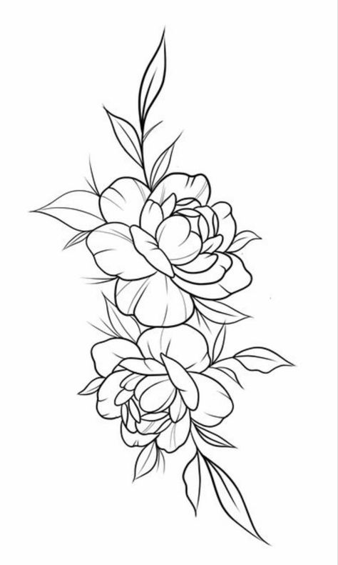 Flower Art Pencil, Flowers Tattoo Stencil, Flower Stencil Tattoo, Floral Tattoo Stencil, Flower Tattoo Stencil, Floral Outlines, Drawing Ideas Pencil, Flower Tattoo Stencils, Lion Art Tattoo