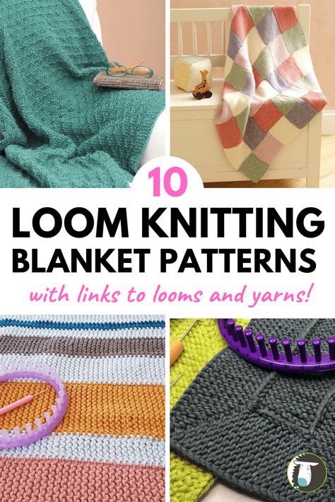 Loom Knitting Blankets Guide + 10 Pattern Ideas — Blog.NobleKnits Round Loom Knitting Patterns For Beginners Baby Blankets, Loom Knitting Temperature Blanket, Bernat Blanket Loom Knit, Yarn Loom Patterns, Knitting With A Loom For Beginners, Serenity Loom Patterns Blanket, Round Loom Knitting Blankets, Round Loom Knitting Blanket, Blanket Loom Patterns