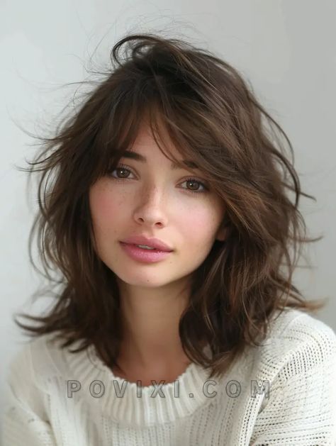 Bob Shoulder Length, Shoulder Length Shaggy Bob, Fluffy Shoulder Length Hair, Wavy Shoulder Length Hair With Layers, Layered Short Hair Shoulder Length, Shoulder Length Haircut With Layers, Trendy Shoulder Length Haircuts, Shaggy Haircut, Layers Haircut