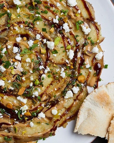 Eggplant Tapas, Veggie Carpaccio, Vegetable Carpaccio, Eggplant Carpaccio, Eggplant Tahini, Date Molasses, Tahini Date, Carpaccio Recipe, Eggplant Recipes Easy