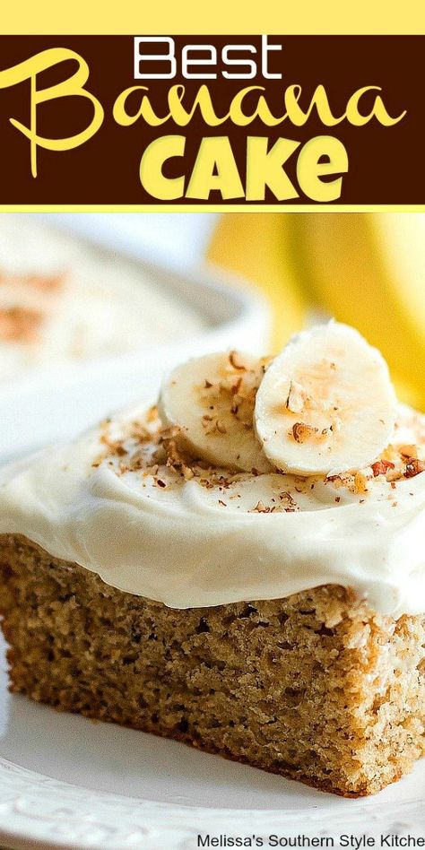 Use over ripe bananas to make this moist and flavorful Banana Cake #bananacake #sheetcakerecipes #bananasheetcake #brunch #breakfast #cakes #desserts #bananas #dessertfoodrecipes #southernfood #southernrecipes #holidaybaking Bananas Cakes, Banana Sheet Cakes, Monthly Meals, Best Banana Cake, Bbq Desserts, Tray Bake, Banana Cake Recipe, Layered Desserts, Sheet Cake Recipes