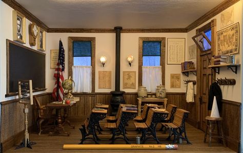 Miniature Classroom, Wood And Metal Desk, Miniature School, School Display, Old School House, Student Desk, Natural Decor, Student Desks, Read And Write