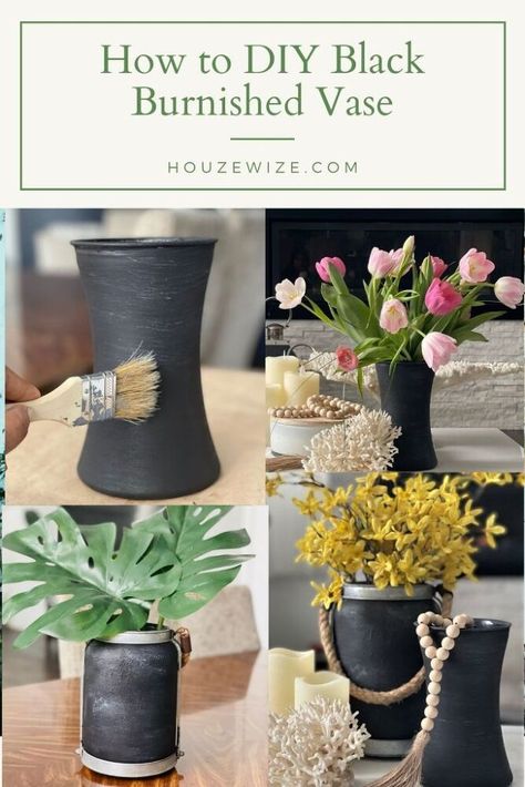 Black Vase Decor, Aged Pottery, Crafting Hacks, Black Glass Vase, Chalk Paint Chairs, Projects Around The House, Diy Chalkboard Sign, Vase Project, Drum Shade Chandelier